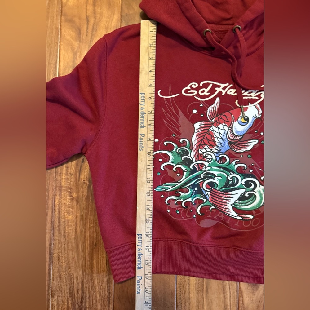Ed Hardy Women's Cropped Retro Koi Fish hoodie in Burgundy/Maroon/Wine size L - Picture 9 of 11